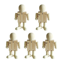5 Stück DIY-Holzroboter-Rohlinge, unbehandeltes Holz, Bastelsets für DIY-Holzroboterpuppen