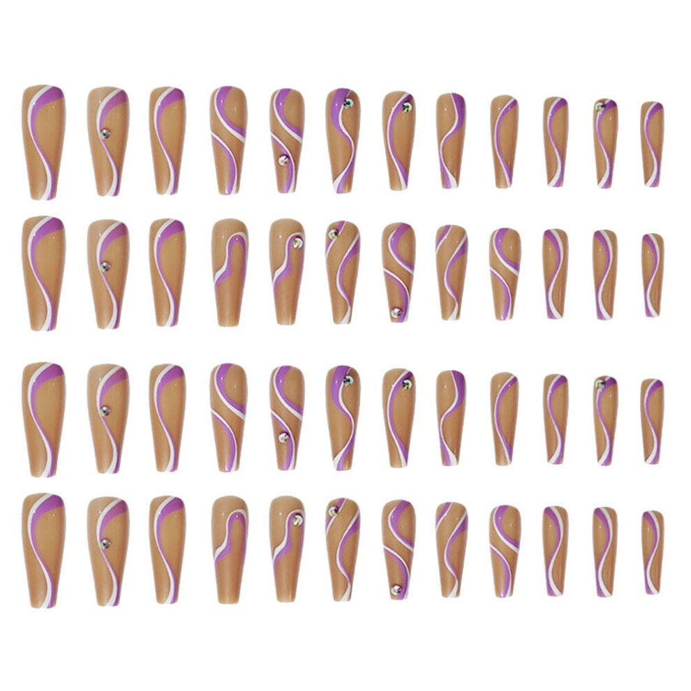 Hekezhi 48pcs Line Pattern False Nails Full Covers Adorable Artificial Fake Nail Stickers