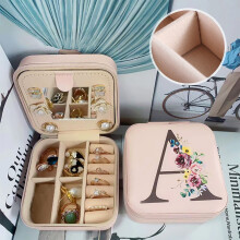 Trousse à bijoux Herrnalise pour femme, petite boîte rose personnalisée avec initiale A, idéale comme cadeau pour femmes et adolescentes.