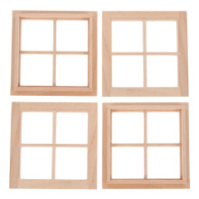 Shengjike4pcs Cadres de fenêtre en bois à quatre vitres, non peints, à monter soi-même