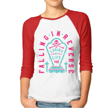 Falling In Reverse dambaseboll-T-shirts, klassiska raglanärmar i bomull, rund hals-tröja för kvinnor, liten storlek