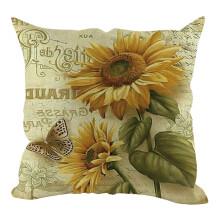 Housse de coussin aquarelle tournesol 45 x 45 cm, idéale pour une décoration estivale, style champêtre, pour canapé ou fauteuil.