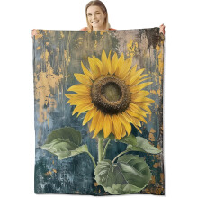 Plaid tournesol 127 x 102 cm, doux et léger, idéal pour enfants, femmes, hommes, canapé, lit, voyages, camping, décoration tournesol et idée
