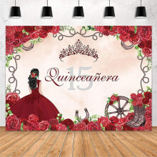Western Cowgirl Quinceanera 15th Birthday Backdrop, Floral Crown Boots Watercolor Photography Background, Horseshoe Decor Party Banner