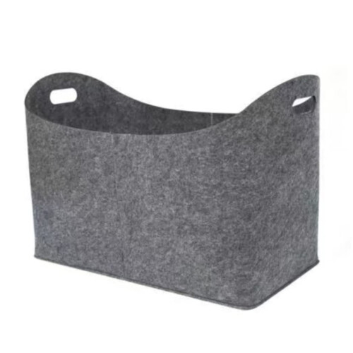 Firewood Basket Felt Storage Bin with Sturdy Handles Foldable Design for Logs Newspapers Grey