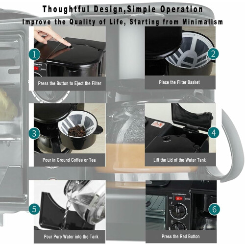 3 in 1 Breakfast Station with Coffee Maker Toaster Griddle, Compact MultiFunction Kitchen Appliance 1