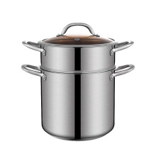 26CM Stainless Steel Steamer Pot with Lid, Large Capacity Soup Pot for Induction Cooking
