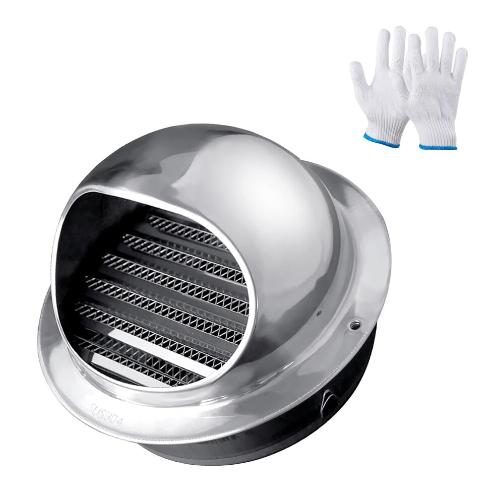 Stainless Steel Vent Cover 5.1In Round Air Vent Grille With Mesh, Weatherproof Wall Mount Dome 9053599438922