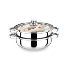 Stainless Steel Steamer Pot with Glass Lid, Large Capacity MultiLayer Hot Pot for Induction and Gas Stove