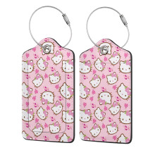 Hello Kitty 2Pc Stainless Steel Leather Luggage Tags with Privacy Protection, Waterproof ID Holder, Compatible with Travel Accessories, 2.9" * 4.6"