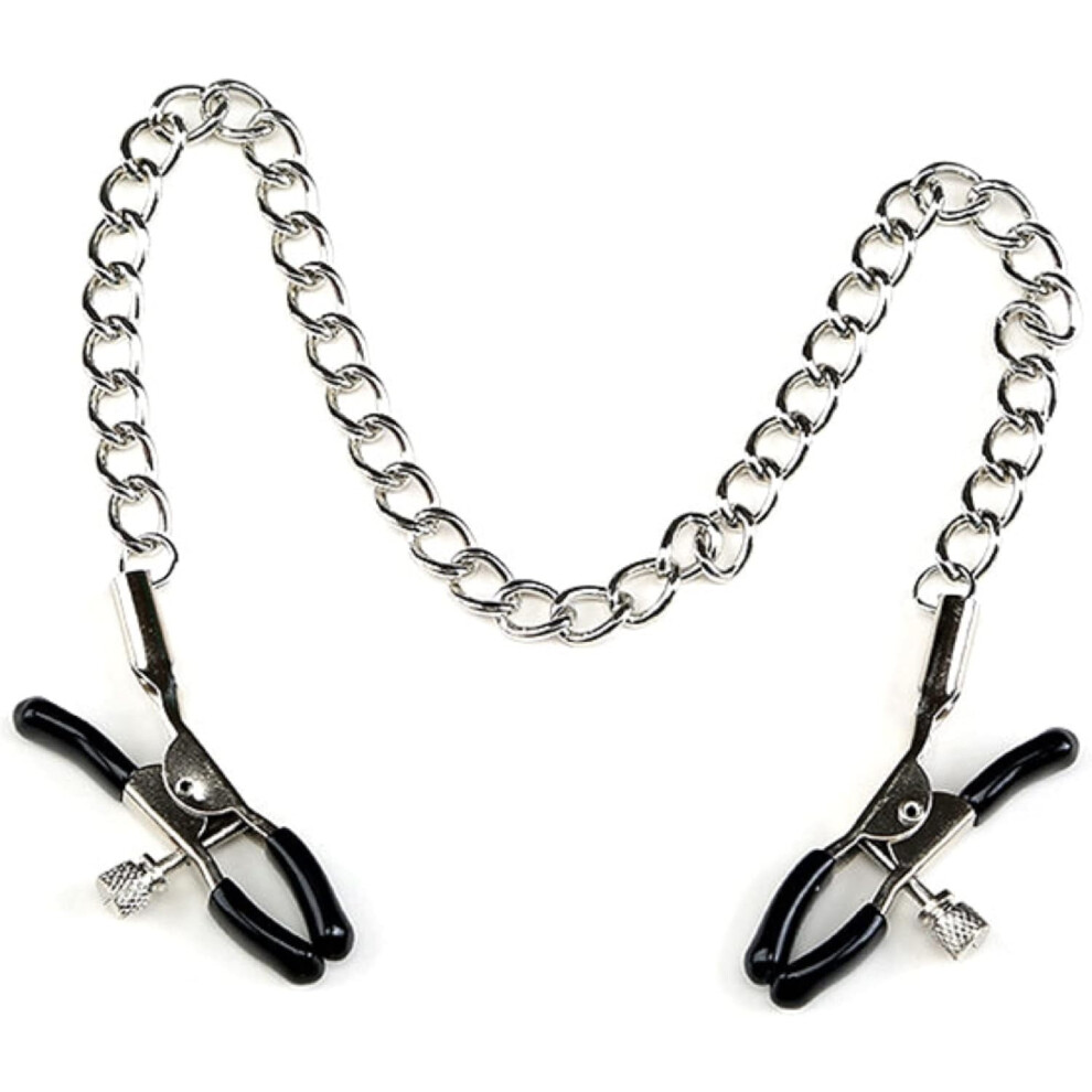 Black Sliver Adjustable Pressure Clips Clamps Jewelry Non Piercing Nipple Rings With Metal Chain