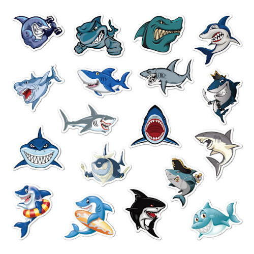 50 cartoon shark graffiti stickers L 1