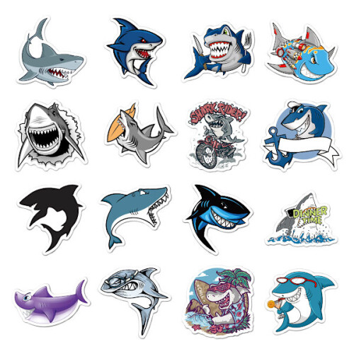 50 cartoon shark graffiti stickers L 2