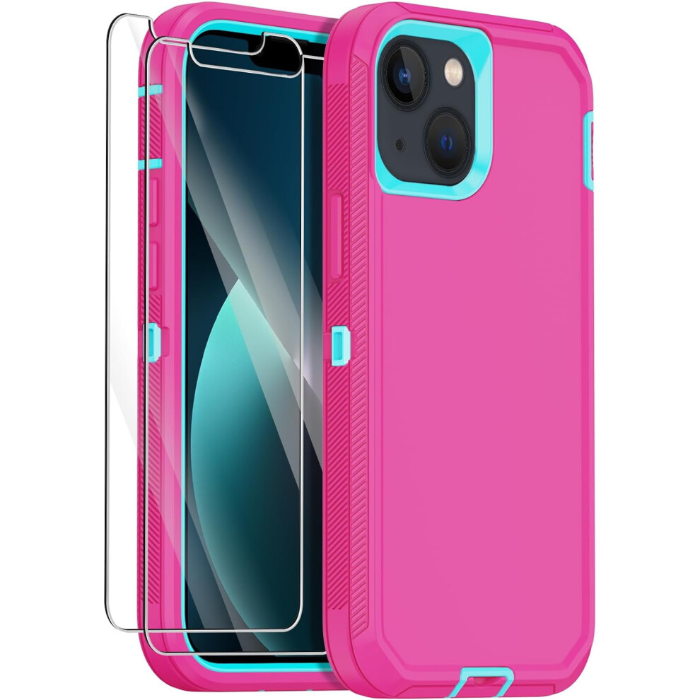Rugged 3-Layer Case For Iphone 13 With 2 Screen Protectors, Shockproof Full Body Protection - 6.1" Pink 9071309761528