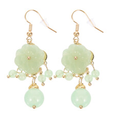 Guangmc Jade Flower Earrings for Women/Girls - 1 Pair Hook Drop Ear Decorations
