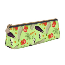 Etui met patroon van groenten, tomaat, aubergine en wortelen, met ritssluiting, leren pennenetui, opbergtasje, cosmetica-organizer.