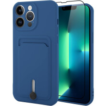 TPU-plånboksfodral för iPhone13Pro, korthållare med skärmskydd, korthållare - blå för kvinnor/flickor
