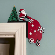 Décoration de porte de Noël - Convient à une utilisation intérieure et extérieure, étagère en bois vintage, ornement d'angle Père Noël