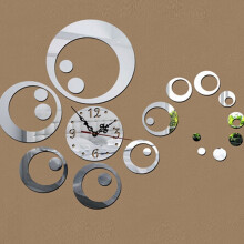 Opruiming! 3D Spiegel Wandklok Horloge Sticker Huis DIY Decoratie Muurkunst Zilver