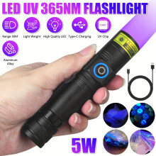 VASTFIRE UV365nm LED zseblámpa, fekete fény, újratölthető, Wood's Lamp, kézi, fluoreszkáló detektorral