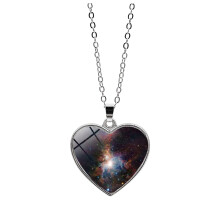 Halsketten für Damen, Halsketten & Anhänger, Sonnensystem, Planeten, Galaxie, doppelseitige Halskette, Universum, Herzanhänger (Farbe)