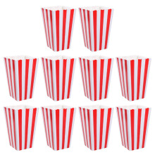 10pcs Red and White Popcorn Boxes Food Grade Paper Popcorn Containers for Movie or Party Snacks