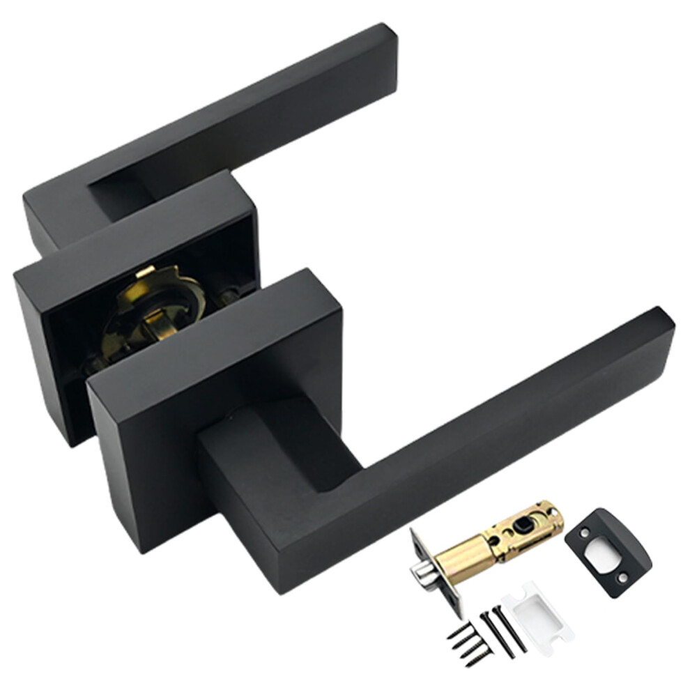 Modern Square Interior Door Lever Handle Set, Keyless Aluminum Passage For Closet And Bedroom 9164114673305