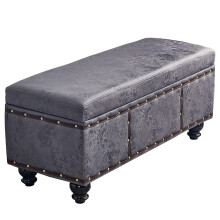Leather Storage Ottoman Bench with Hidden Compartment, Solid Wood Legs, Nailhead Trim, Gray 120x40x45cm