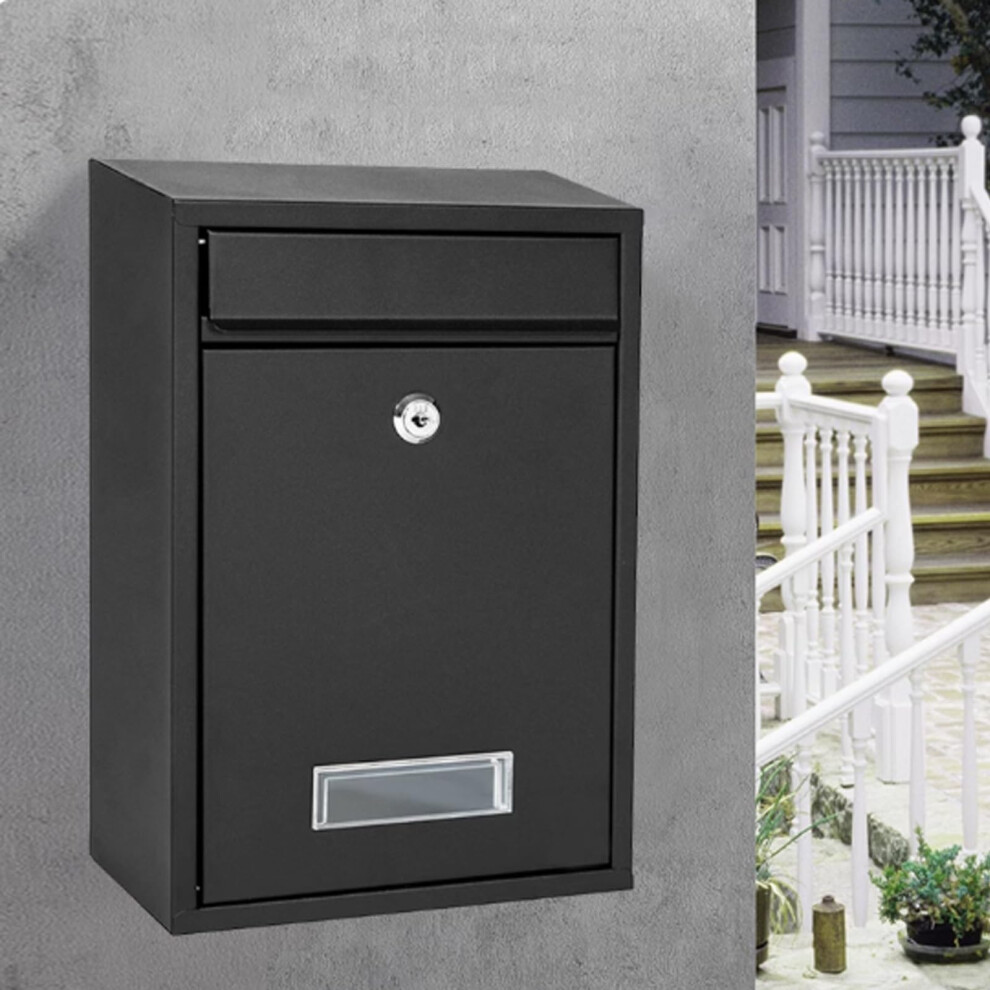 Wall Mounted Locking Mailbox With Secure Key Lock, Weatherproof Large Capacity Black Design 9113335061576