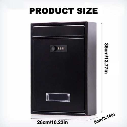 Wall Mounted Locking Mailbox with Secure Key Lock, Weatherproof Large Capacity Black Design 1