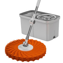 Spin Mop and Bucket Set with 2 Microfibre Pads, 360 Rotating Telescopic Handle for Home Cleaning