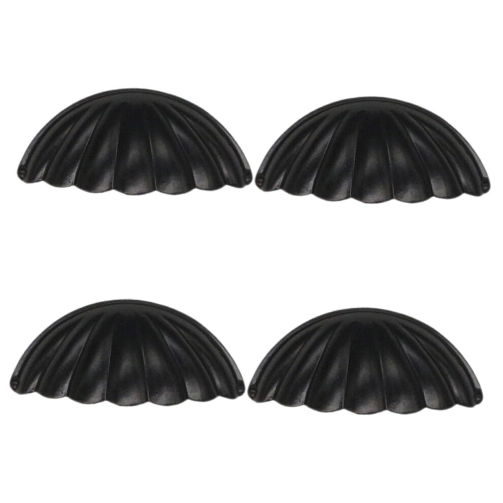 4Pcs Vintage Shell Cabinet Knobs And Black Metal Drawer Pull Handles For Cabinets Dressers Wardrobes 9113335062047