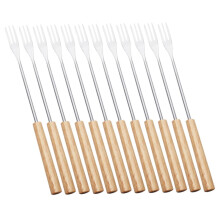 12pcs Stainless Steel Fondue Forks with Wooden Handles for Chocolate Cheese Fruit Dipping Parties Ref: 6705