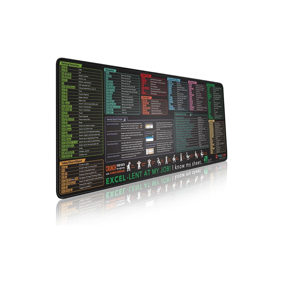 Excel Keyboard Shortcuts Mouse Pad - Extended Large Xl Cheat Sheet Gaming Mouse Pad | Pc Office Spreadsheet Keyboard Mat | Non-Slip Stitched Edge 9110895268230