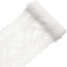 5 Yards 6" Wide Elastic Lace Trim, White Cotton Floral Fabric for Sewing Scallop Edge Decor - Compatible with Dress, Tablecloth, Hair Band