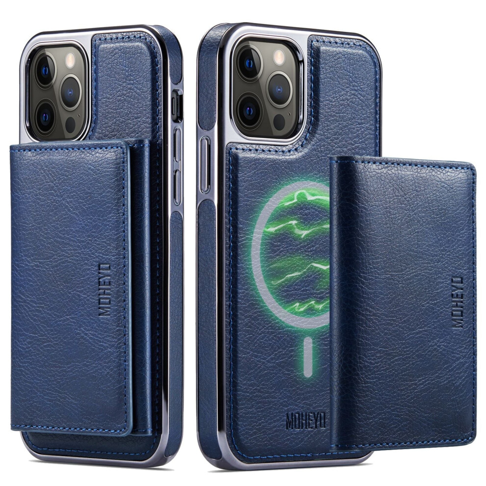 Removable Wallet Magsafe Compatible Leather Case For Compatible With Iphone 13 Pro Max, Blue 9110895271087