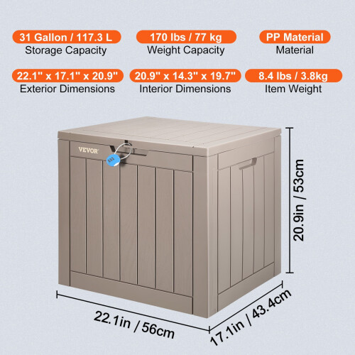 BENTISM Outdoor 31 Gallon Polypropylene Deck Box, Gray 2