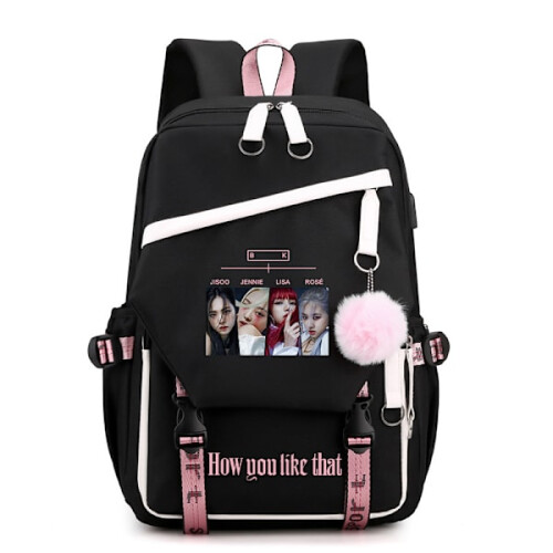 Zaino BLACKPINK Borsa scolastica bianco e nero nuova ragazza