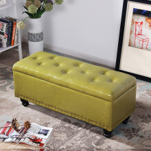 Ottoman Bench with Storage, Red Faux Leather ButtonTufted Rectangular Footrest for Living Room