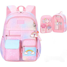 Zaino Rainbow Girls Gradient - Carina borsa scolastica stellata con astuccio rimovibile, zaino da viaggio compatibile con laptop per studenti rosa