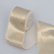 Seidenband mit gerissenen Kanten, Goldfolie, Plüschmuster – Quastenband für Brautsträuße, Schleifenverzierung, echter Seidenstoff