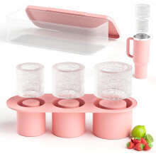 MGEZCOO Vassoio per cubetti di ghiaccio con coperchio, stampo cilindrico in silicone per bicchieri, grande stampo per cubetti di ghiaccio a 3