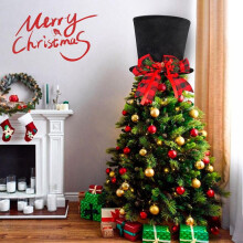 Christmas Tree Topper Hat Unique, Collapsible Tree Topper Ornament Red Black Plaid Fabric Top Hat w/Bow, Holiday Hat Decoration, Christmas Tree Decor