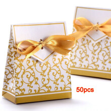 Boîte de 50 dragées, accessoire de décoration de table pour mariage, baptême, fleur dorée
