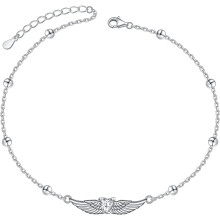 Angel Wings Anklet 925 Sterling Silver Adjustable Chain with Cubic Zirconia Charms - Elegant White Gold Plated Jewelry for Women