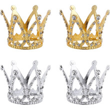 4Pcs 2 Colors Beauty Egg Display Stand Rown Cake Topper Crown Tiara Queen Crown Princess Headpiece Cake Decoration Small Crystal Display Stand
