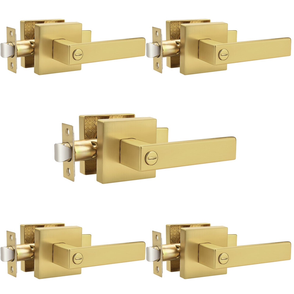 Gold Privacy Door Handles Set Of 5 With Keyless Lock, Modern Interior Knobs For Bedroom And Bathroom 9113335062702