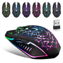 Wireless Gaming Mouse, Rechargeable 2.4G USB with 7-Color LED, 4 Adjustable DPI, Silent Click, Ergonomic Optical Mouse Compatible with PC, Laptop,
