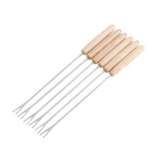 6Pcs Stainless Steel Fondue Forks with HeatResistant Wooden Handle for Chocolate, Cheese and Meat