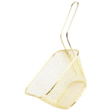 Deep Fry Basket with Ergonomic Long Handle, Metal Mesh for Oil Draining, 11x9x19.5 cm Gold